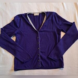 Johnnie B girls 15-16 years purple with gray trim cardigan 7 button closure VGUC